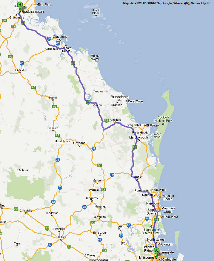 Brisbane to bundy road map