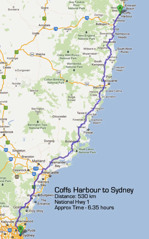 sydney to coffs harbour road maps