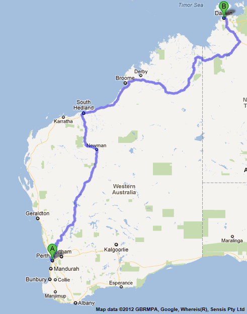 perth to darwin maps of national highway