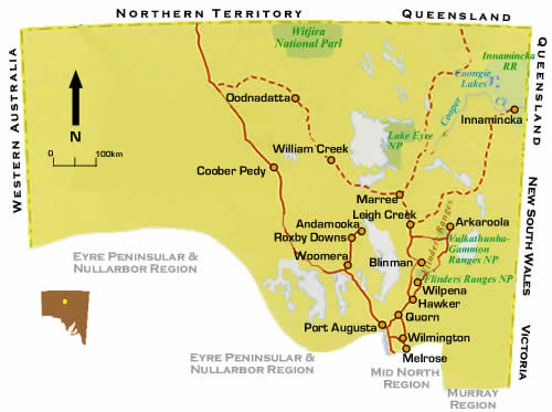 Map of Flinders Ranges in South Australia