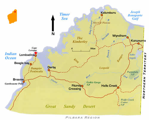 Map of The Kimberley. Western Australia