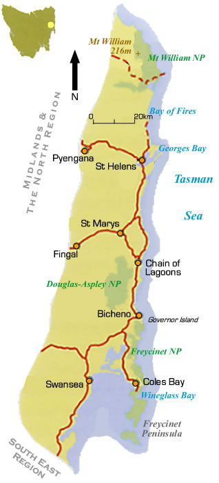 East Tasmania Region & Road Maps