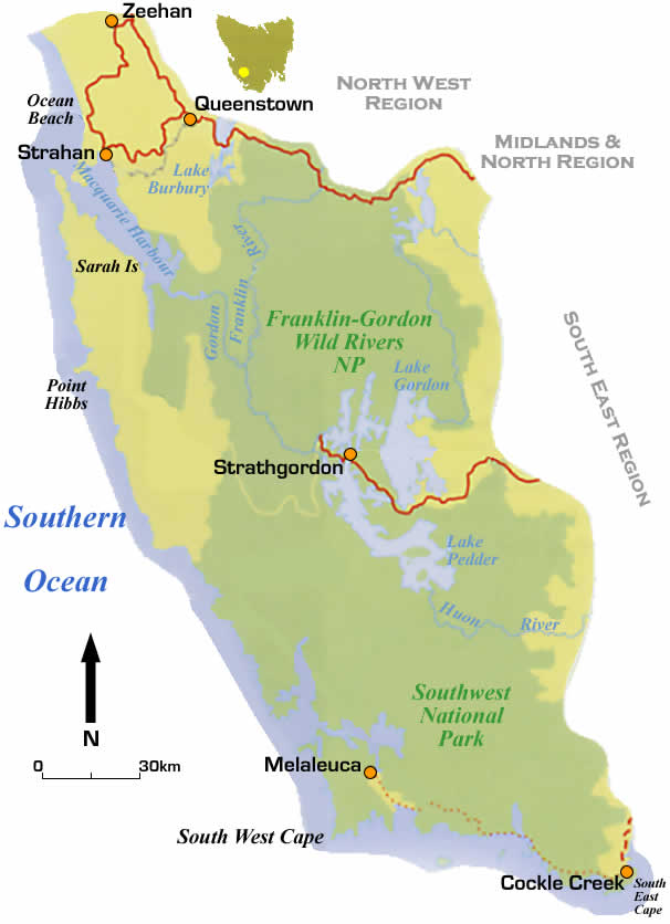 south west tasmania road maps