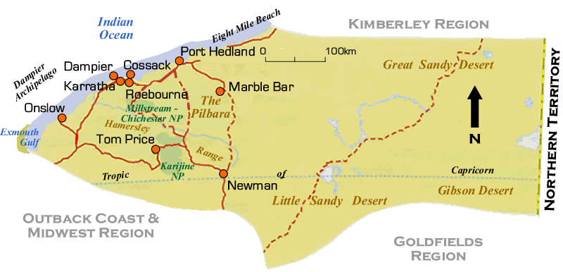 Pilbara Western Australia Map The Pilbara Region Road Maps Wa