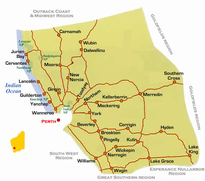 Perth Regional Area Map Perth Region Road Map Wa