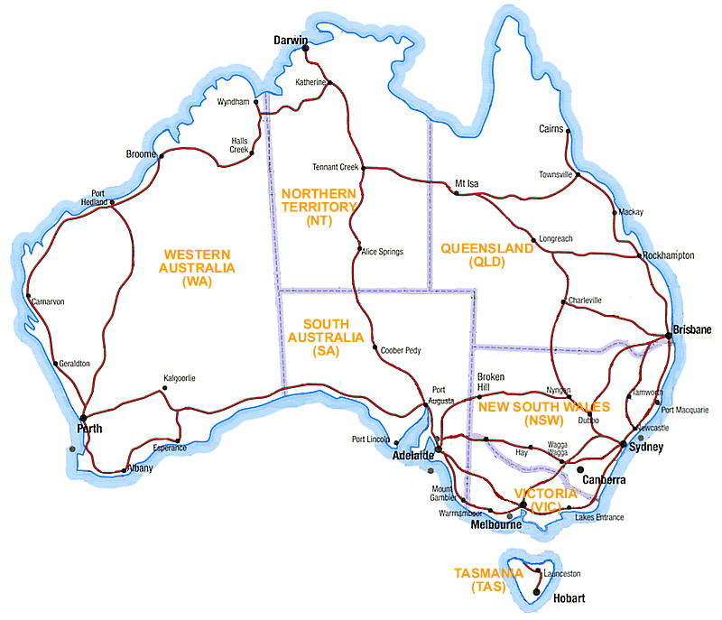 Road Map and Destination Map of Australia