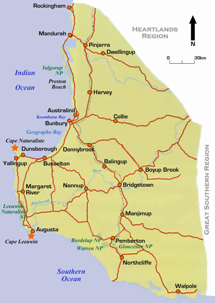 map of margaret river Road Map Of Famous Wine Region Of Margaret River Western Australia Australia map of margaret river