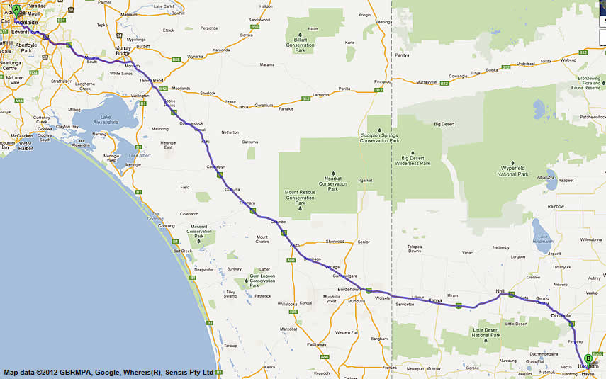 Adelaide to Melbourne road map 1 route 1