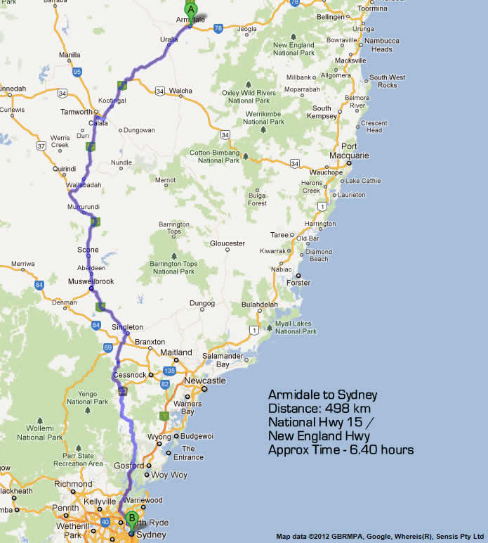 Armidale to Sydney road trip