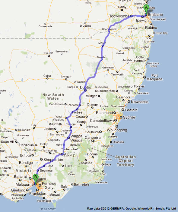 Melbourne to Brisbane Road Maps