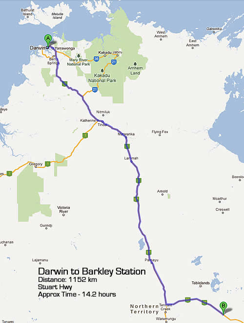 Darwin to Barkley Homestead NT Road Map
