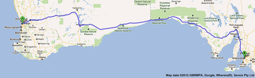Perth to Adelaide roadmap