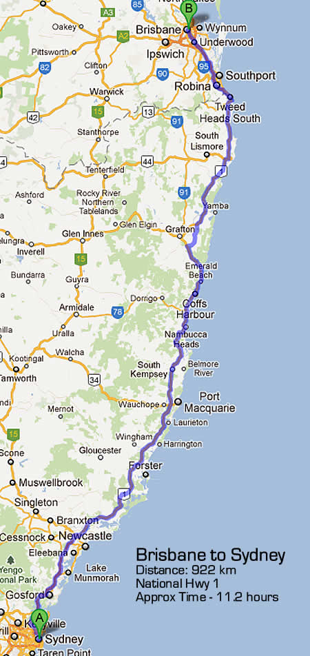 Brisbane to Sydney Road Maps