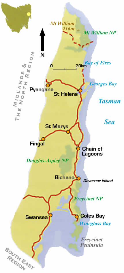 Map Of East Coast Tasmania Road Map East Coast of Tasmania Australia